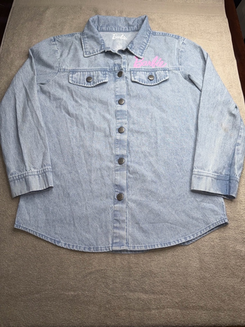 Barbie Light Blue Denim Shirt with Pink Logo - Picture 4 of 9
